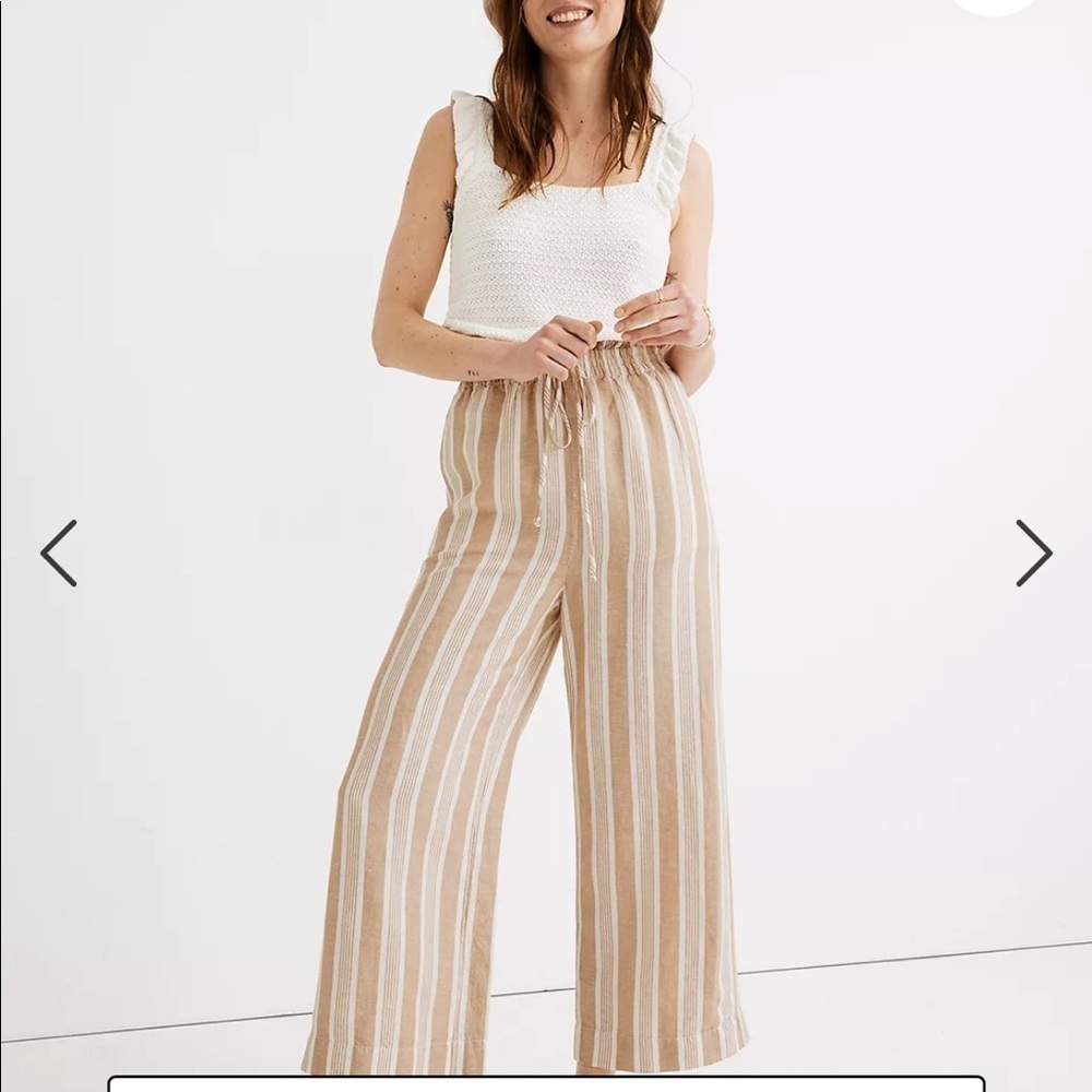 Madewell Tan Smocked Huston Pull-On Crop Pants in Stripe XS